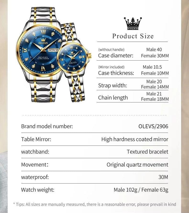 Date Quartz Couple Watches