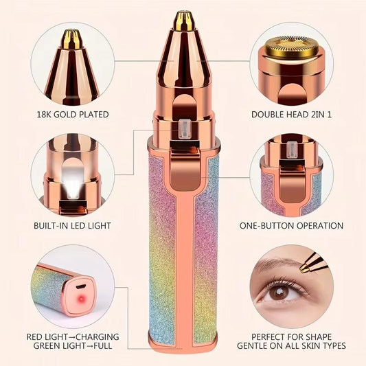 2-in-1 Facial Hair Remover Eyebrow Shaver USB LED